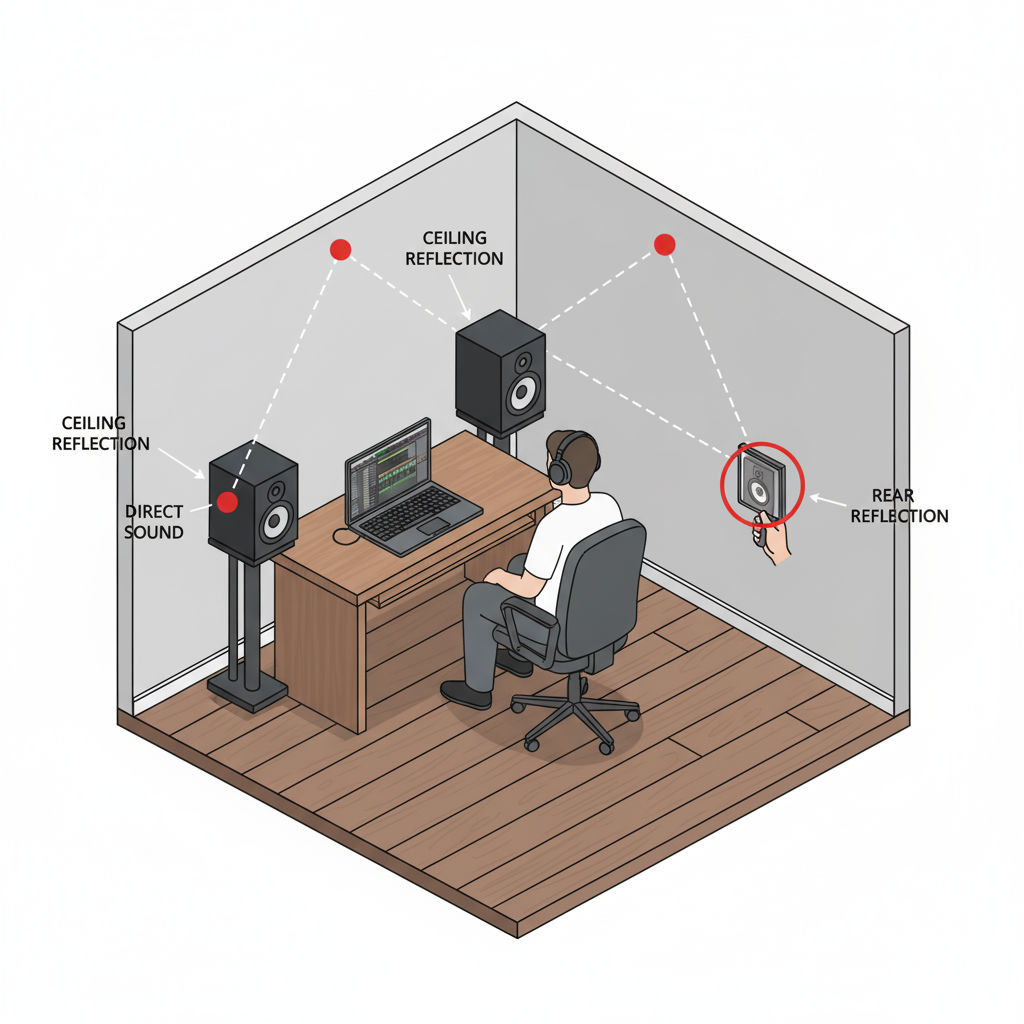 Treating Your Bedroom for Pro Level Mixing - A diagram showing early reflections in a home studio