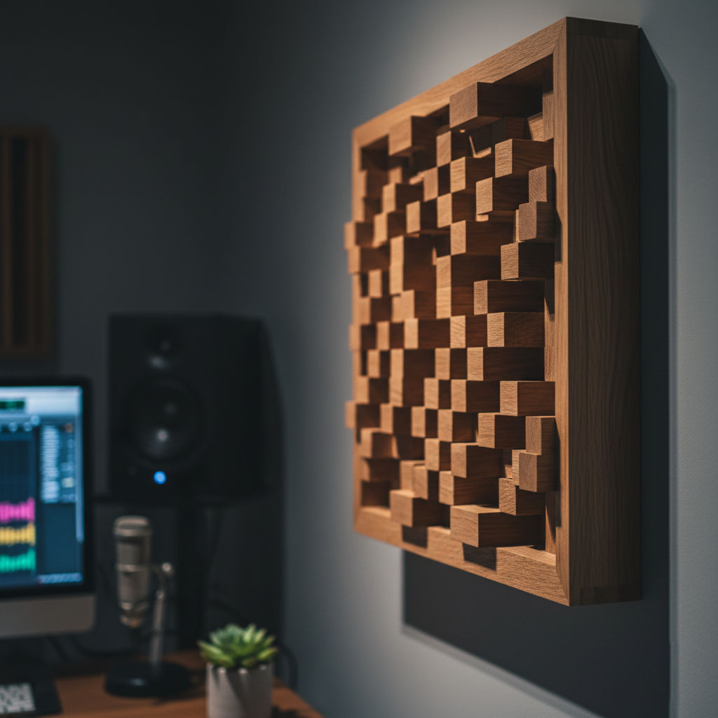 Treating Your Bedroom for Pro Level Mixing - an acoustic sound diffuser panel on the side wall of a home studio